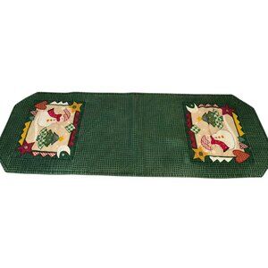 Patchwork Table Runner Christmas Snowman Farmhouse Green Check 35 x 13 Country